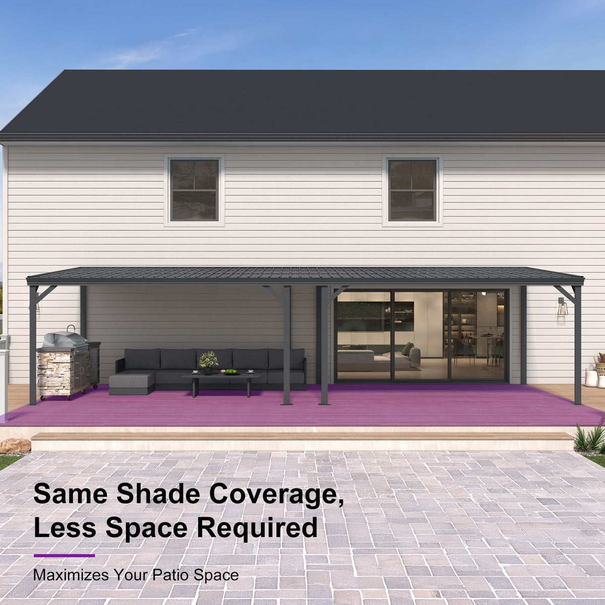 PURPLE LEAF Lean to Gazebo Metal Roof Patio Cover Built-in Drain Slots Wall Mounted Gazebo for Outdoor Extension