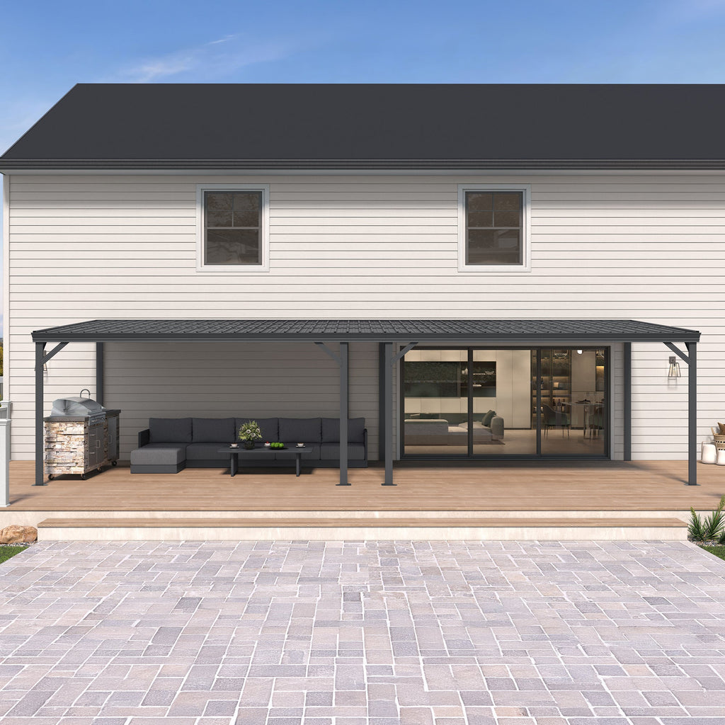 PURPLE LEAF Lean to Gazebo Metal Roof Patio Cover Built-in Drain Slots Wall Mounted Gazebo for Outdoor Extension