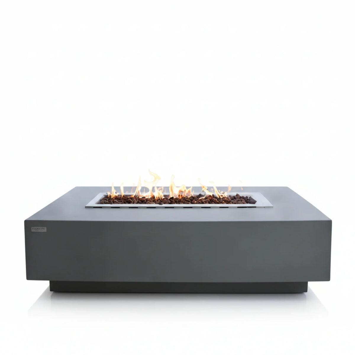 Elementi Granville Outdoor Fire Pit 60 In. X 27 In. Rectangular Concrete Propane Fire Table with Lava Rocks and Cover