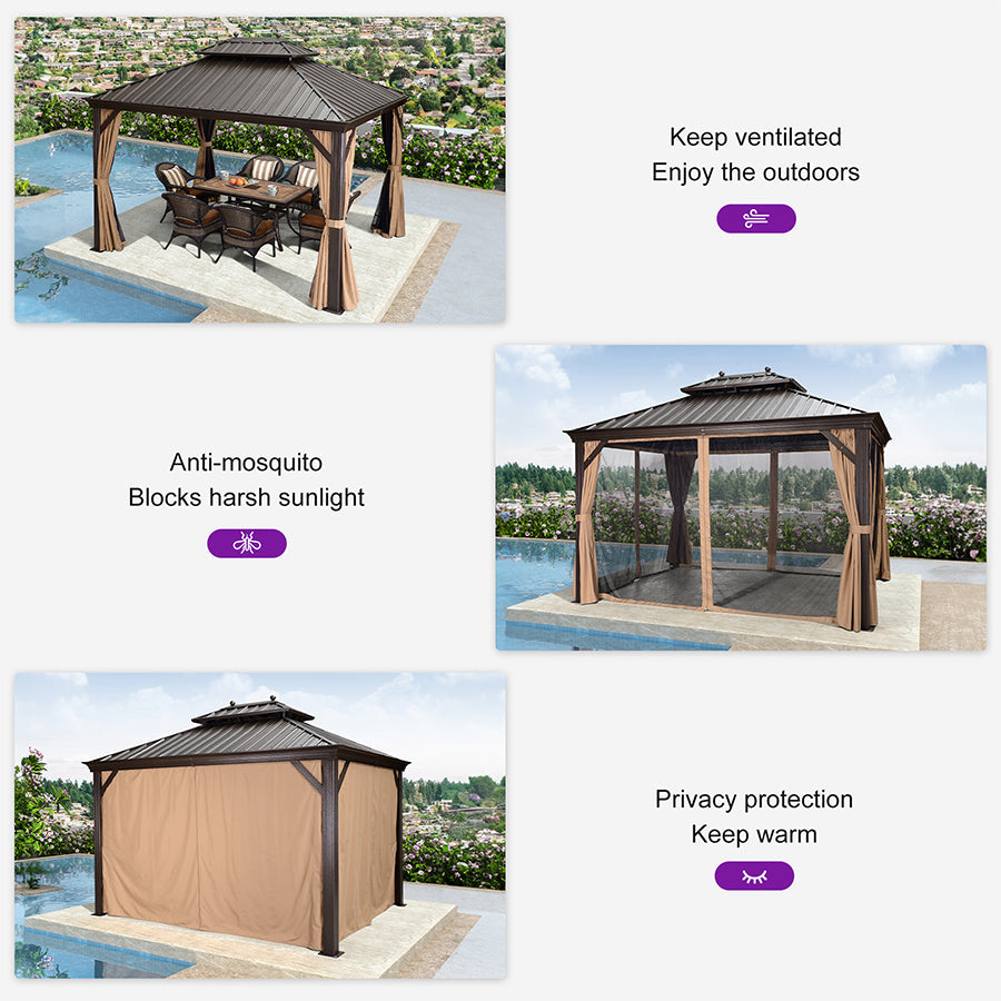 PURPLE LEAF Outdoor Hardtop Gazebo for Garden Bronze Double Roof Aluminum Frame Pavilion