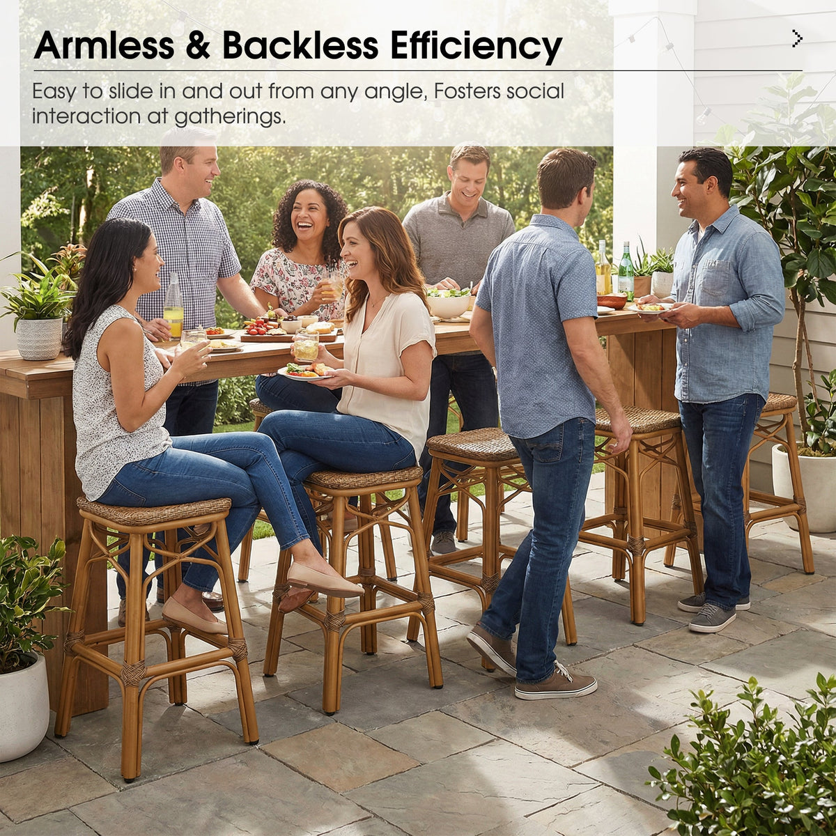 PURPLE LEAF Outdoor Bar Stools Set of 2 Rattan Patio Tall Bar Chairs Aluminum Frame with Back Barstools for Kitchen Garden Backyard Bistros Restaurant