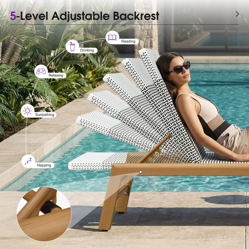 PURPLE LEAF Pool Oversized Lounge Chairs Rattan Aluminium Patio Chaise Lounge Outdoor Adjustable Recliner Finish Loungers Woven PE Sun Chairs for Poolside Deck Beach