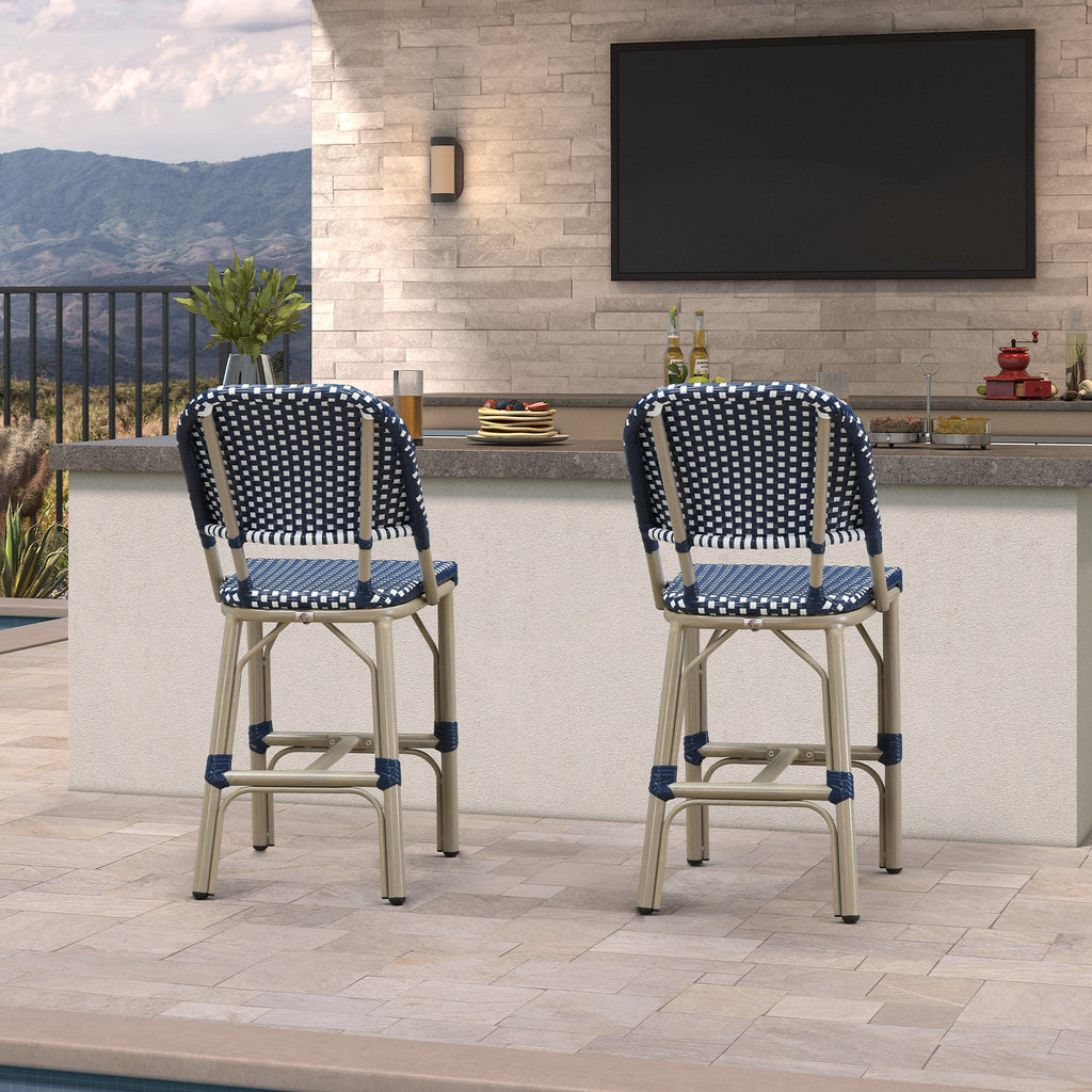 PURPLE LEAF Outdoor Bar Height Stools Set of 2 French Country Patio Rattan Bar Stool Chairs Outdoor Armless Barstools for Porch Garden Indoor Kitchen