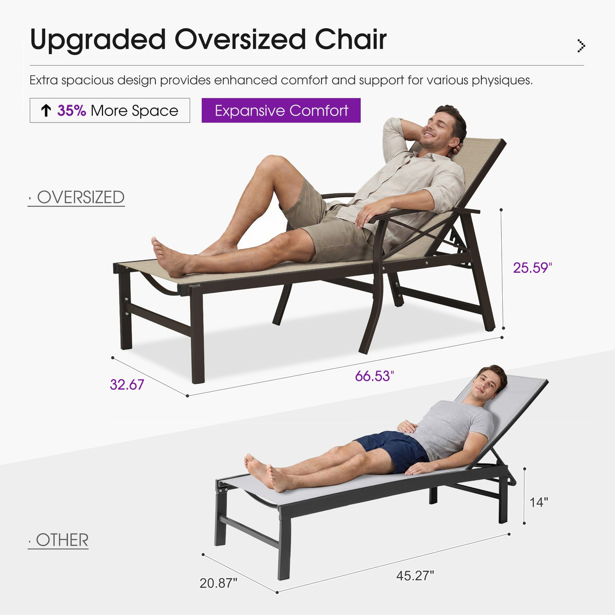 PURPLE LEAF Outdoor Chaise Lounge Chair Patio Pool Lounger Aluminum Chairs with Side Table and Wheels Adjustable Tanning Recliner with Armrests for Outside Backyard Deck Beach