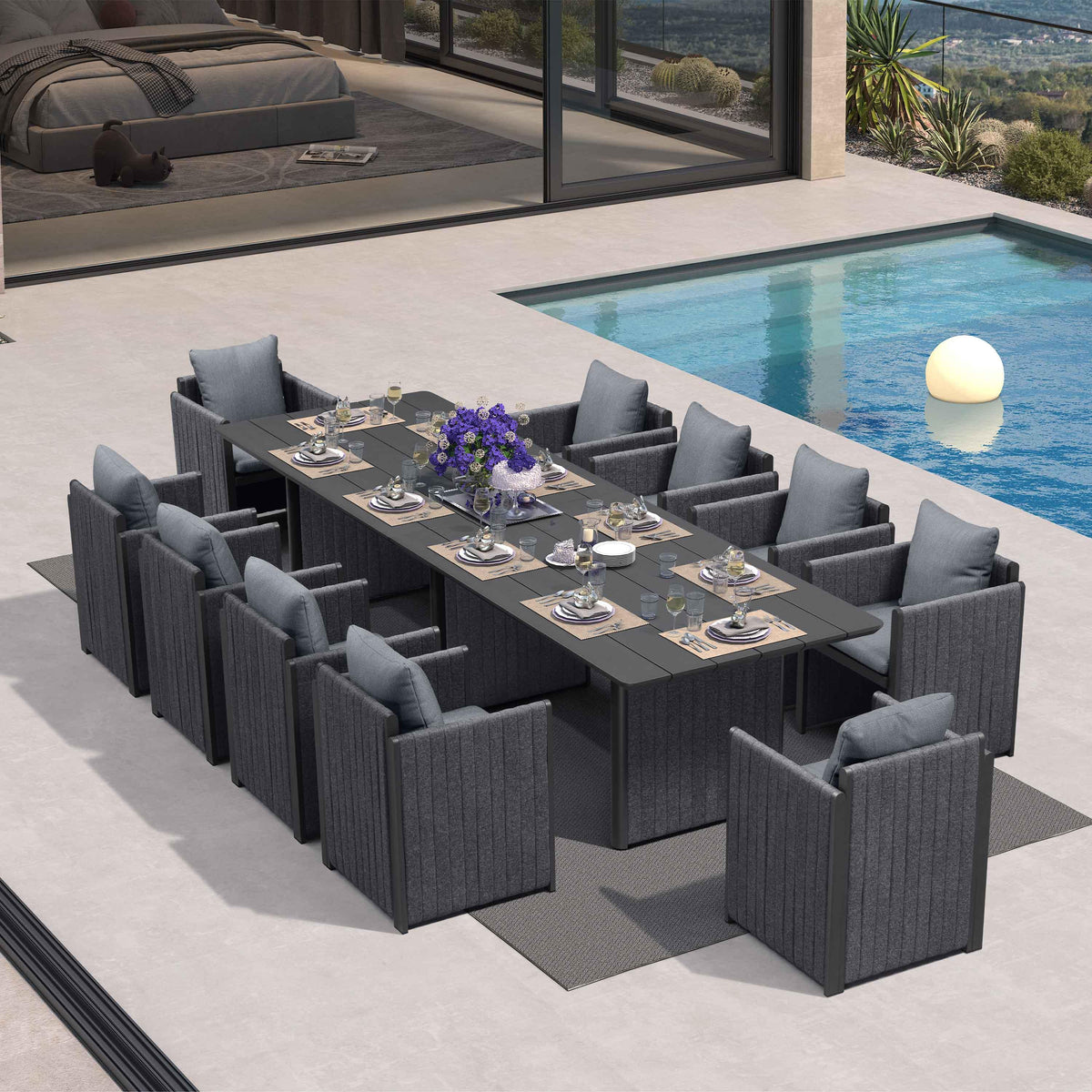 PURPLE LEAF Sanori Outdoor Dining Set Weather-Resistant Aluminum Table and Chairs Set with Backrest Pillow and Olefin Cushions for Deck