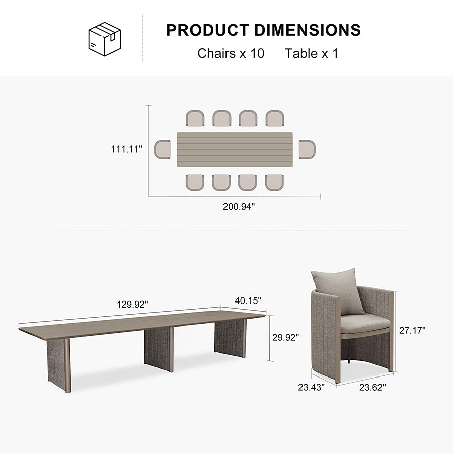 PURPLE LEAF Sanori Patio Dining Set Modern Large Weather-Resistant Table and Aluminum Chairs with Cushions for Garden Beige