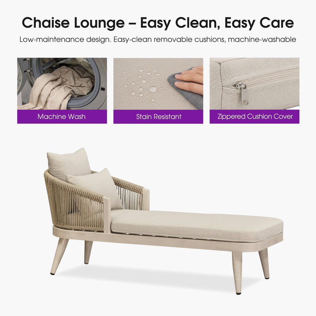 PURPLE LEAF Patio Chaise Lounge Elegant Aluminum Outdoor Lounge Chair with Pillow & Lumbar Support PE Rattan Backrest All Weather for Lawn Beach Backyard