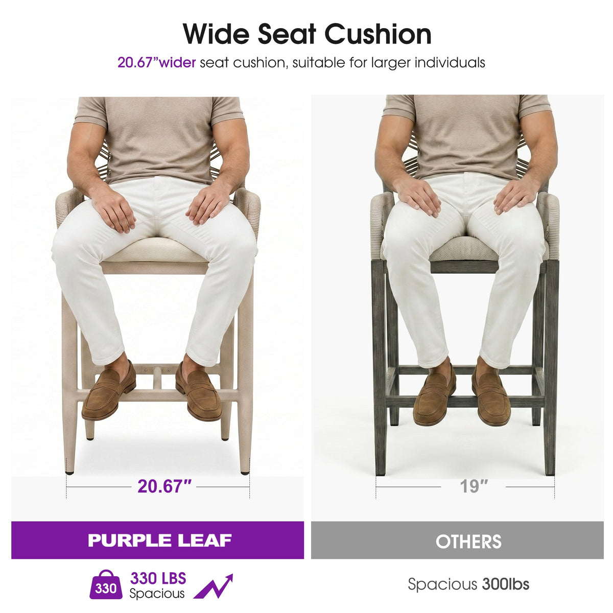 PURPLE LEAF Patio Bar Stools Counter Stools Outdoor Rattan Chairs with Back Modern Aluminum Woven Barstools for Garden Patio Kitchen Indoor