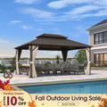 PURPLE LEAF Hardtop Gazebo Featuring Galvanized Steel Double Roof and Bronze Aluminum Frame with Curtains and Netting for Patio and Poolside