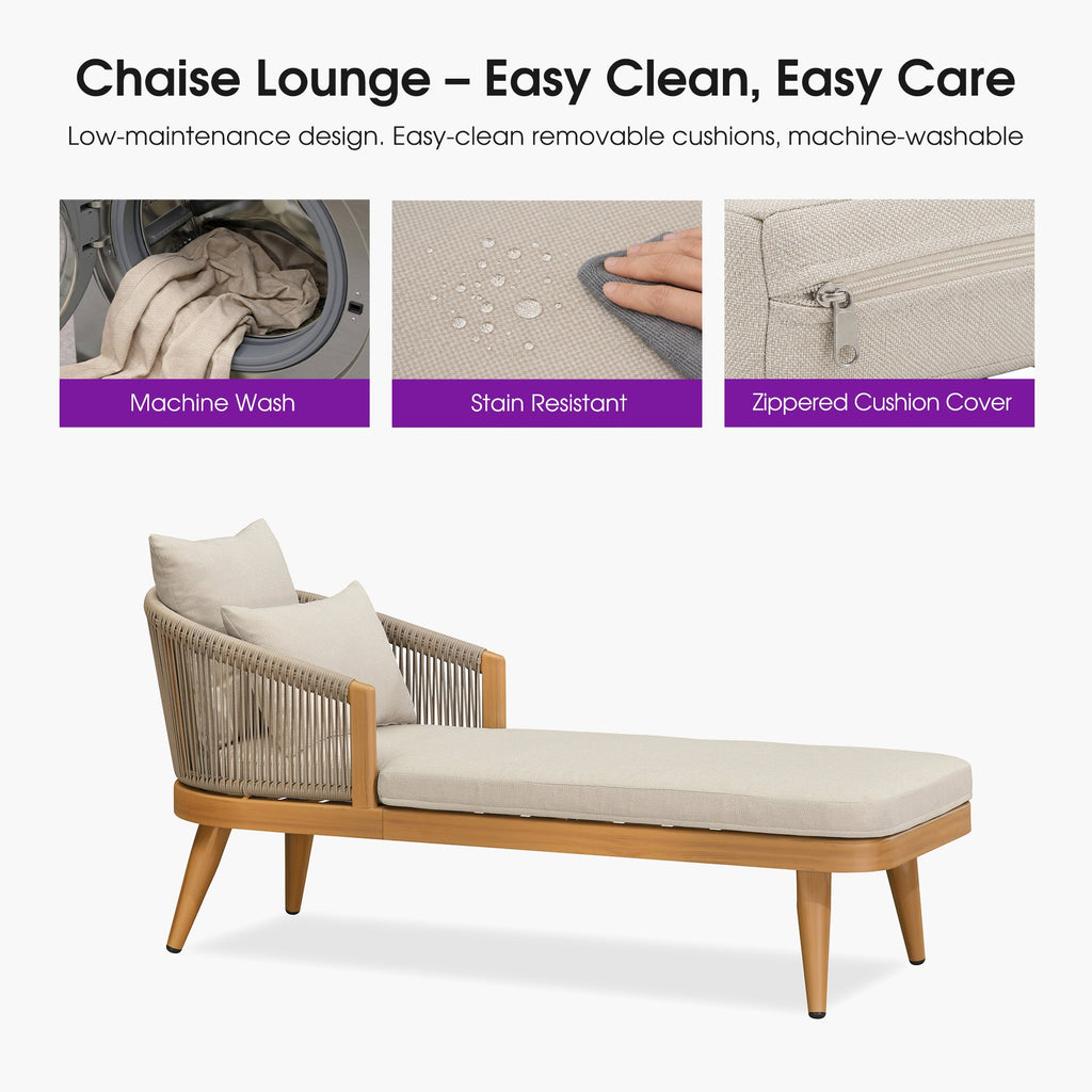 PURPLE LEAF Patio Chaise Lounge Elegant Aluminum Outdoor Lounge Chair with Pillow & Lumbar Support PE Rattan Backrest All Weather for Lawn Beach Backyard