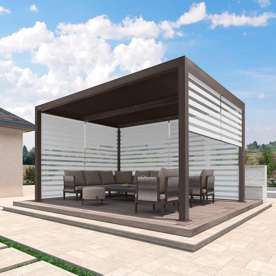 PURPLE LEAF Athena Louvered Pergola Bronze Outdoor Aluminum Pergola with Roller Blind Adjustable Gazebo for Patio Deck Garden