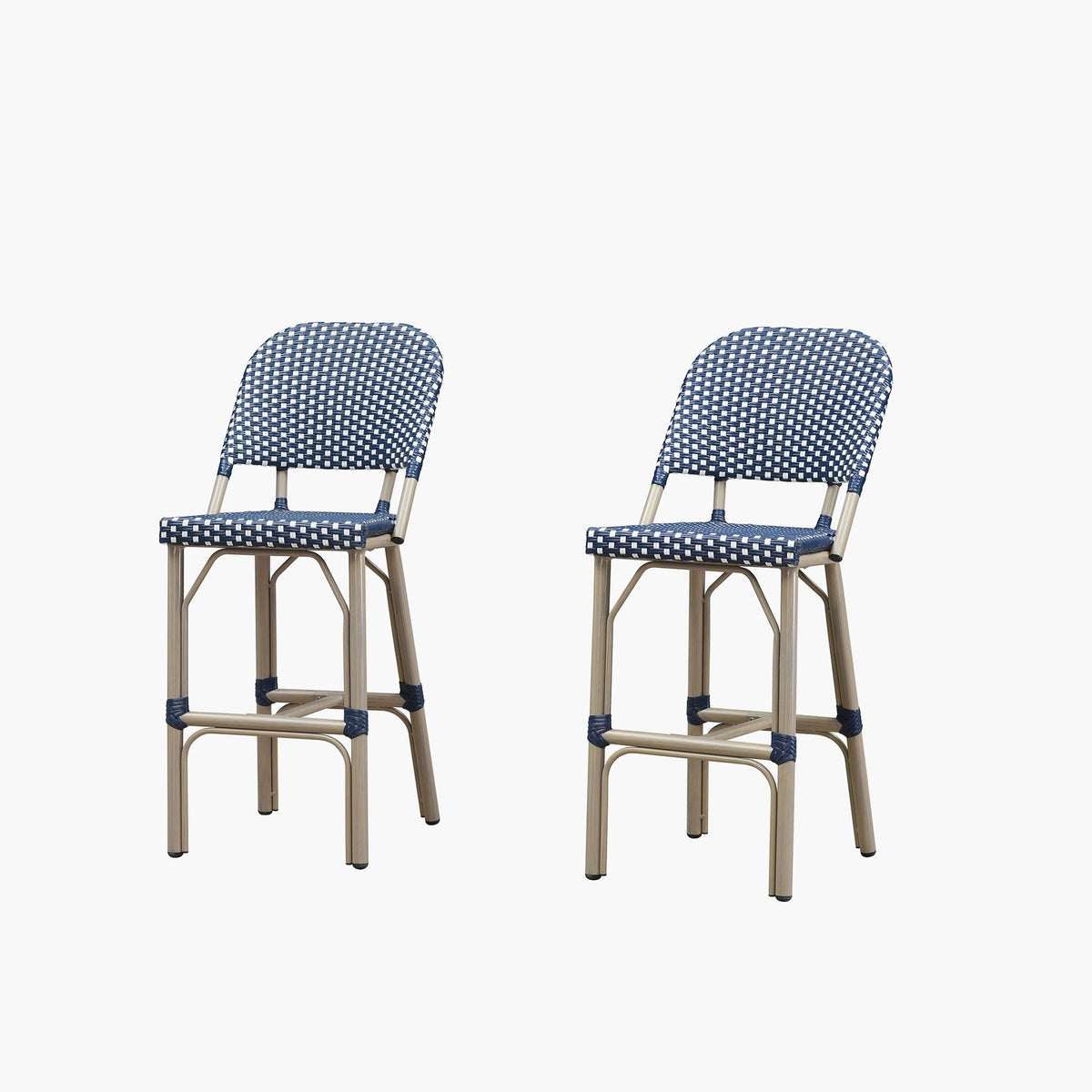 PURPLE LEAF Outdoor Bar Height Stools Set of 2 French Country Patio Rattan Bar Stool Chairs Outdoor Armless Barstools for Porch Garden Indoor Kitchen