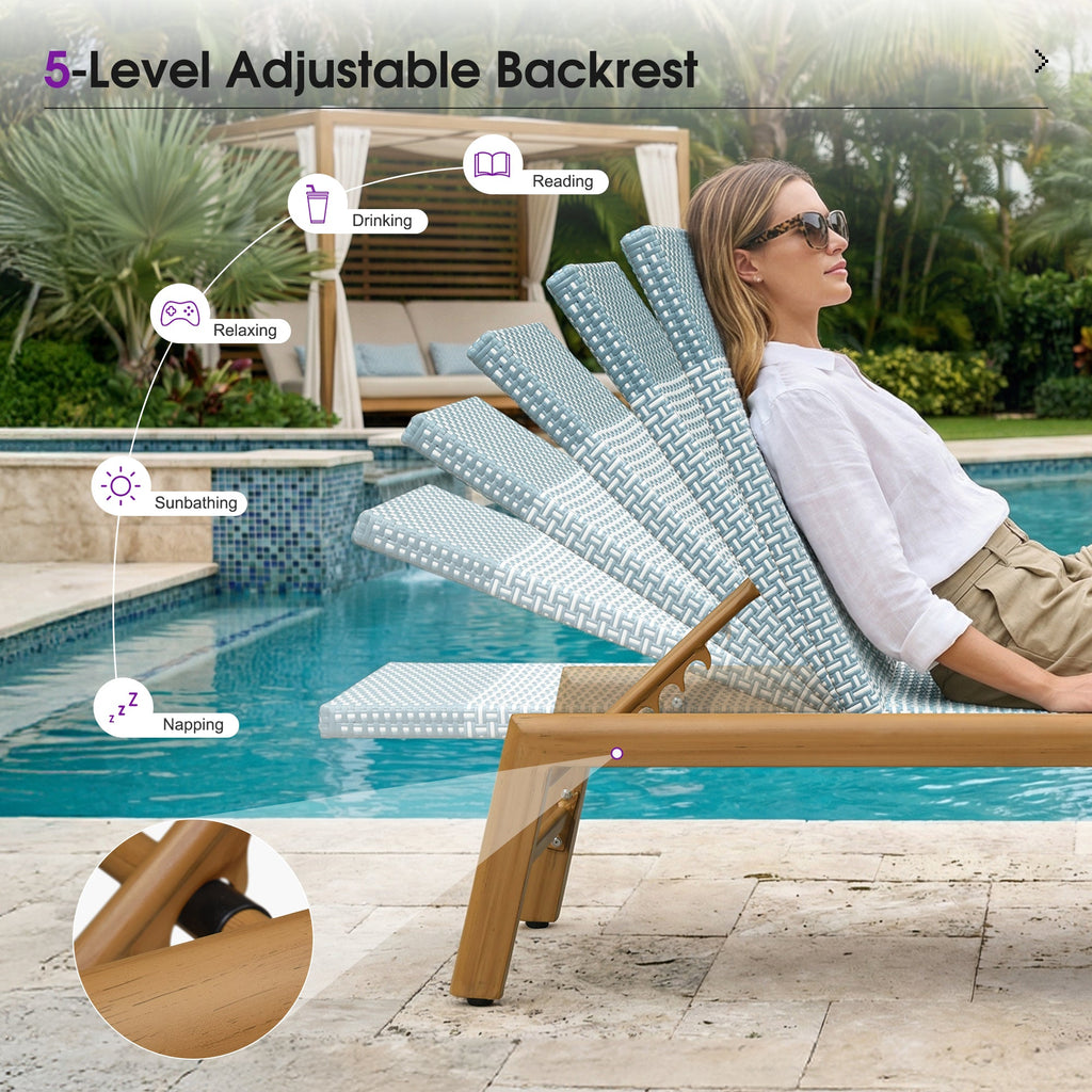 PURPLE LEAF Pool Oversized Lounge Chairs Rattan Aluminium Patio Chaise Lounge Outdoor Adjustable Recliner Finish Loungers Woven PE Sun Chairs for Poolside Deck Beach