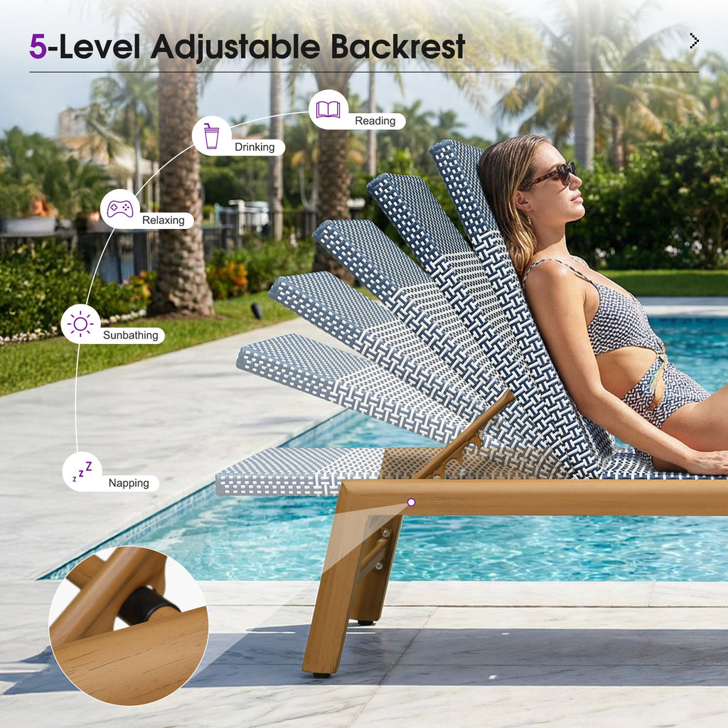 PURPLE LEAF Pool Oversized Lounge Chairs Rattan Aluminium Patio Chaise Lounge Outdoor Adjustable Recliner Finish Loungers Woven PE Sun Chairs for Poolside Deck Beach