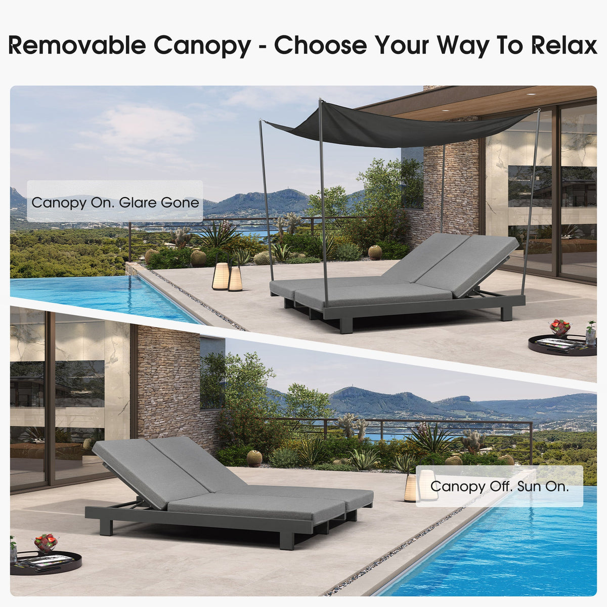 PURPLE LEAF Outdoor Luxury Daybed for Patio,  Poolside Chaise Lounge Bed with Cushion, Olefin Blend Fabric, Aluminum Frame Sunbed for Deck and Backyard