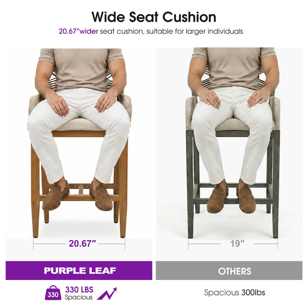 PURPLE LEAF Patio Bar Stools Counter Stools Outdoor Rattan Chairs with Back Modern Aluminum Woven Barstools for Garden Patio Kitchen Indoor