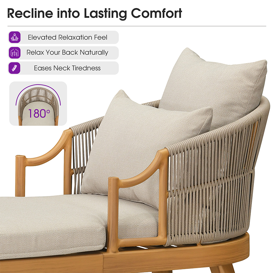 PURPLE LEAF Outdoor Lounge Chair, Patio Chaise Lounge with Cushioned Seat & Supportive Armrests, Ergonomic Aluminum Pool Lounge Chairs for Backyard Deck Poolside