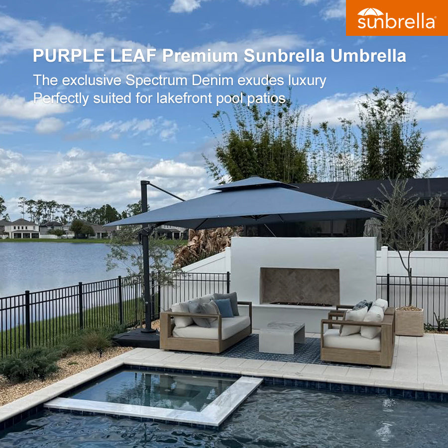 PURPLE LEAF SUNBRELLA Cantilever Umbrella Grey Aluminum Patio Umbrella