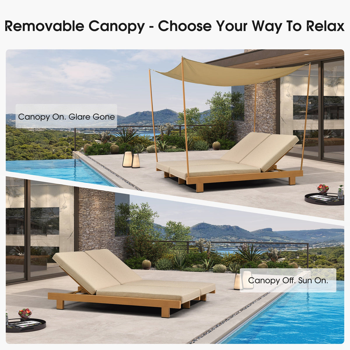 PURPLE LEAF Outdoor Luxury Daybed for Patio,  Poolside Chaise Lounge Bed with Cushion, Olefin Blend Fabric, Aluminum Frame Sunbed for Deck and Backyard