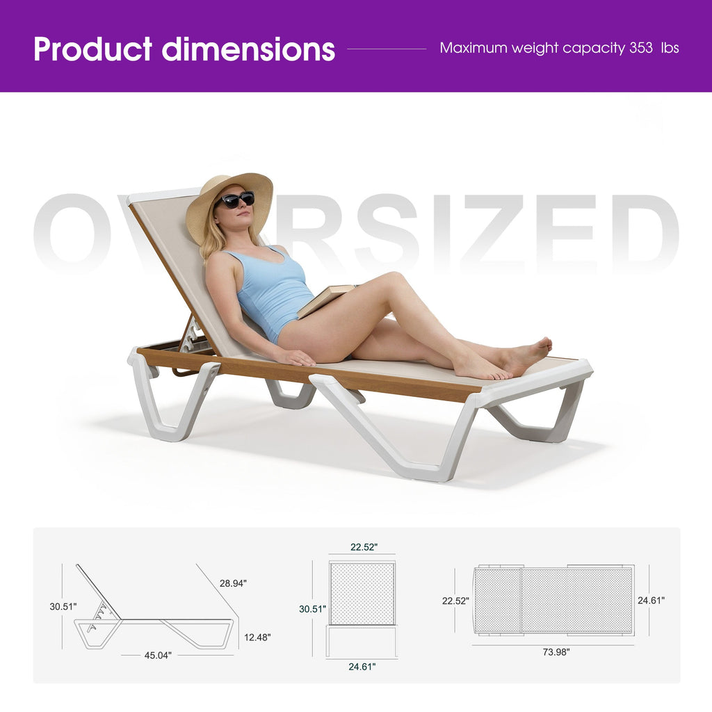 PURPLE LEAF Patio Lounge Chair Set White Chaise Lounge Chairs Five-Position Adjustable Plastic Stackable Chaise for Pool Sunbathing Beach Deck Outdoor