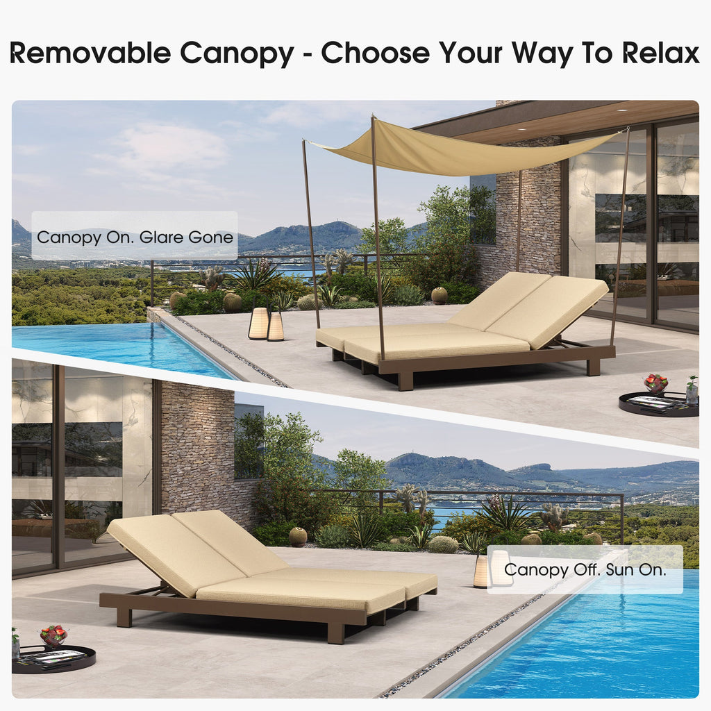 PURPLE LEAF Outdoor Luxury Daybed for Patio,  Poolside Chaise Lounge Bed with Cushion, Olefin Blend Fabric, Aluminum Frame Sunbed for Deck and Backyard