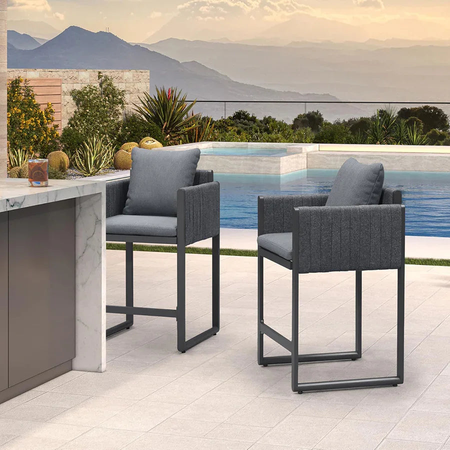 PURPLE LEAF Sanori Outdoor Bar Stools Set of 2 Modern Olefin Weaving Bar Chairs with Backrest Pillow for Patio, Poolside or Indoor