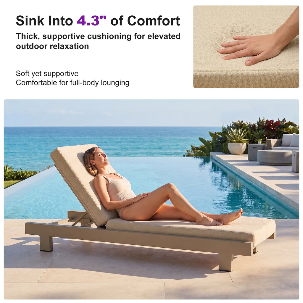 PURPLE LEAF Outdoor Standard Daybed for Patio,  Poolside Chaise Lounge Bed with Cushion, Olefin Blend Fabric, Aluminum Frame Sunbed for Deck and Backyard