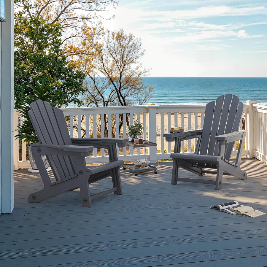 PURPLE LEAF Adirondack Chair Set of HDPE All-Weather Outdoor Fire Pit Chair with 24.6" Oversized Seat Wood-Textured Patio Adirondack Chair with Dual Cup Holders for Garden Deck Backyard