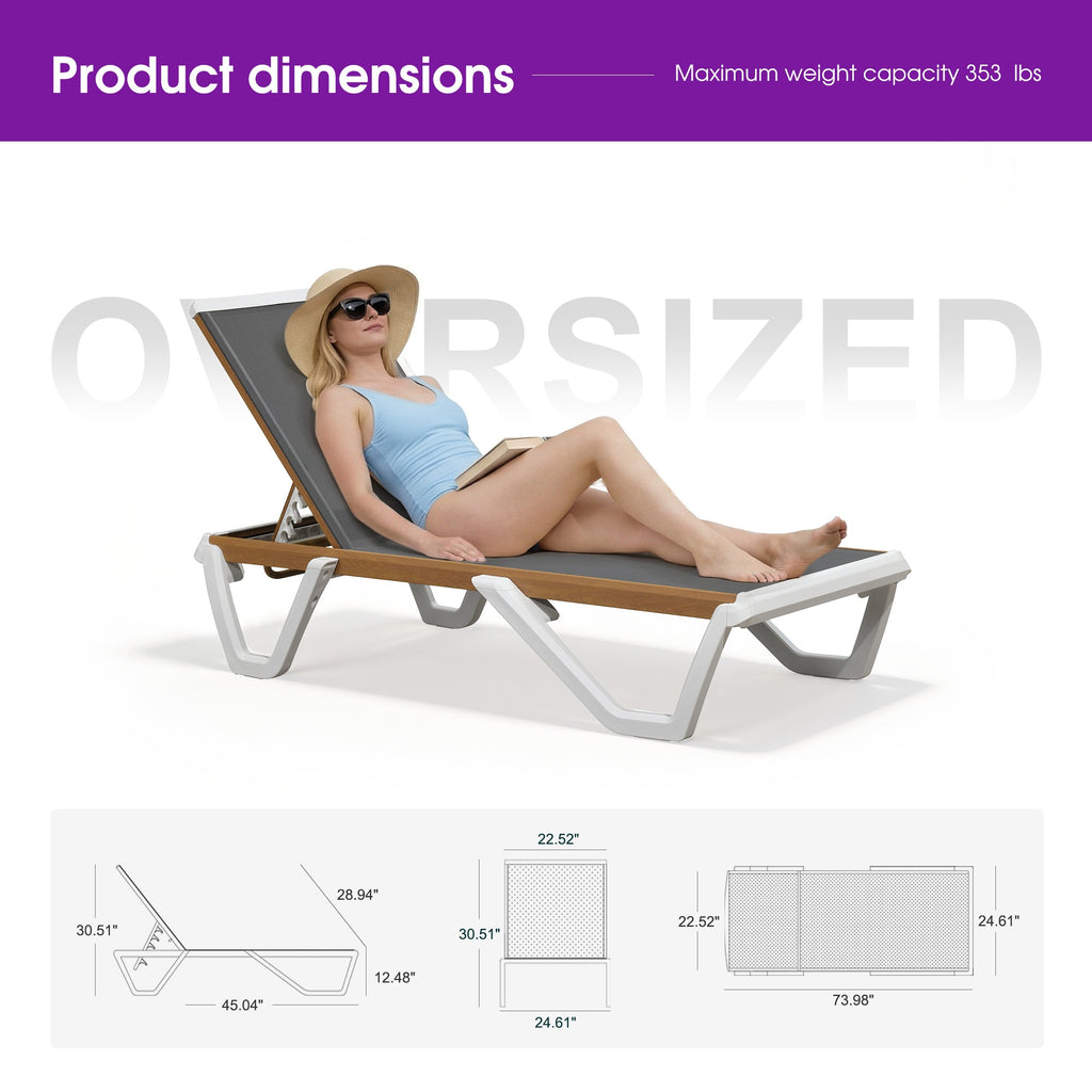 PURPLE LEAF Patio Lounge Chair Set White Chaise Lounge Chairs Five-Position Adjustable Plastic Stackable Chaise for Pool Sunbathing Beach Deck Outdoor