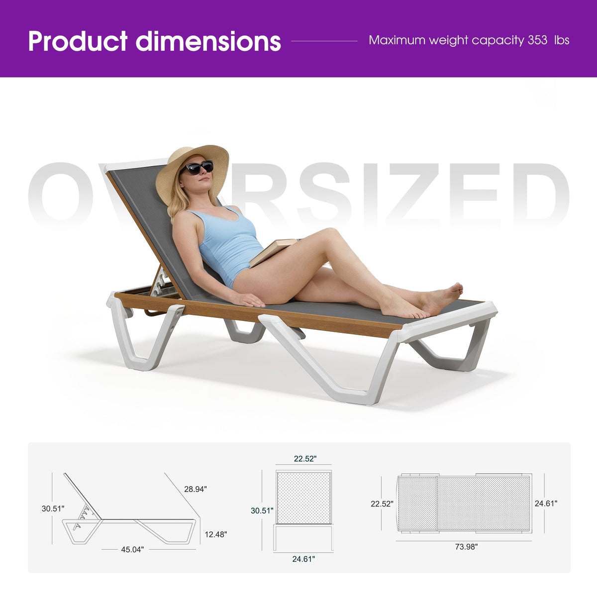 PURPLE LEAF Patio Lounge Chair Set White Chaise Lounge Chairs Five-Position Adjustable Plastic Stackable Chaise for Pool Sunbathing Beach Deck Outdoor