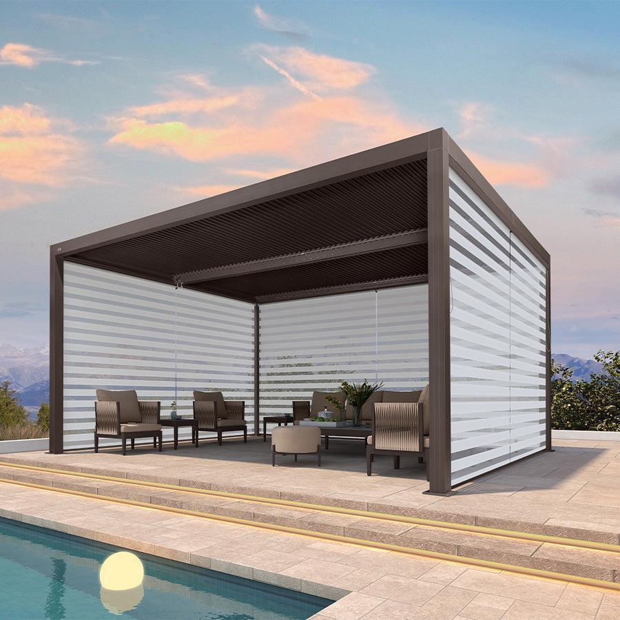 PURPLE LEAF Athena Louvered Pergola Bronze Outdoor Aluminum Pergola with Roller Blind Adjustable Gazebo for Patio Deck Garden
