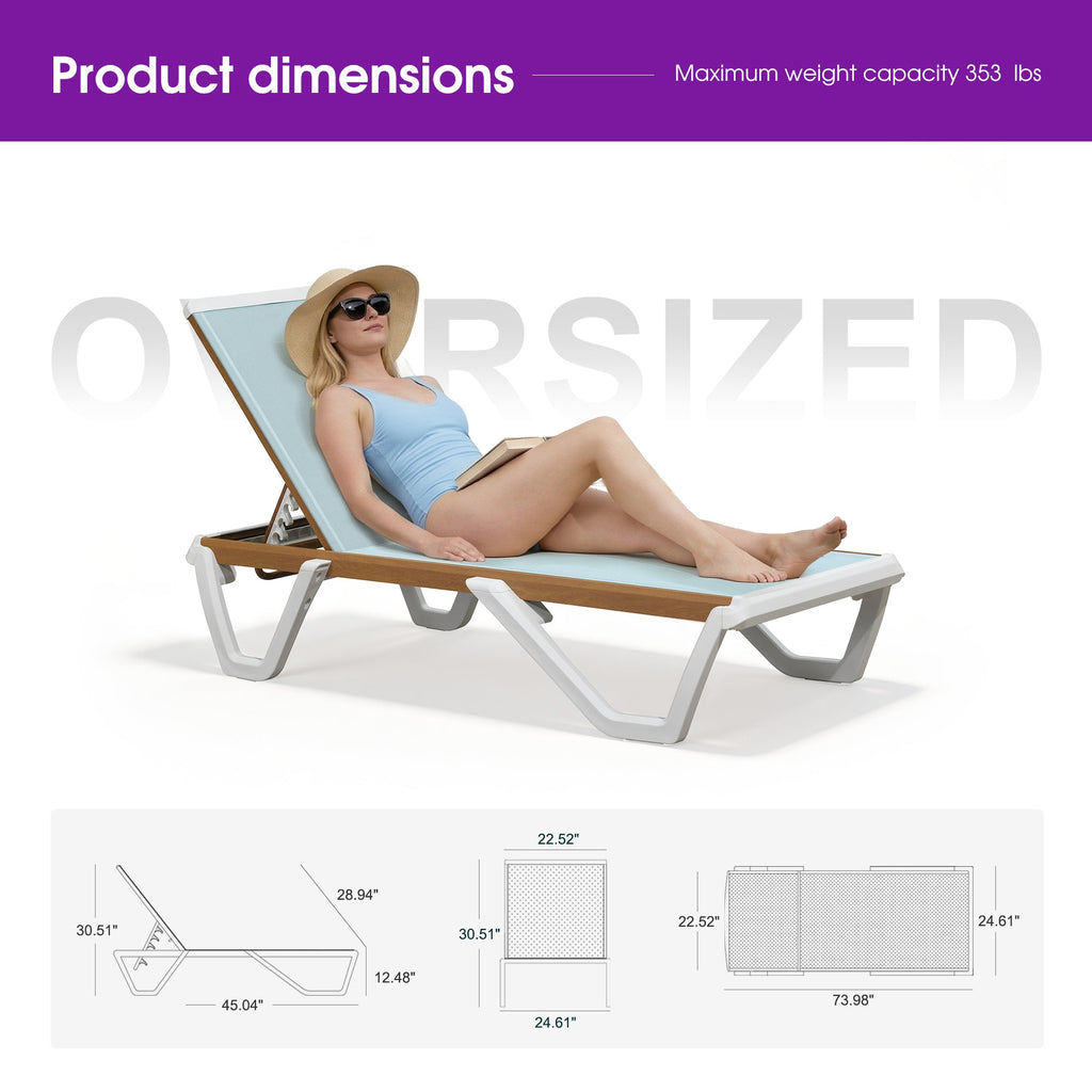 PURPLE LEAF Patio Lounge Chair Set White Chaise Lounge Chairs Five-Position Adjustable Plastic Stackable Chaise for Pool Sunbathing Beach Deck Outdoor