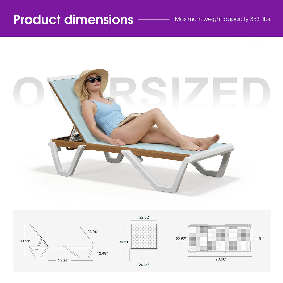 PURPLE LEAF Patio Lounge Chair Set White Chaise Lounge Chairs Five-Position Adjustable Plastic Stackable Chaise for Pool Sunbathing Beach Deck Outdoor