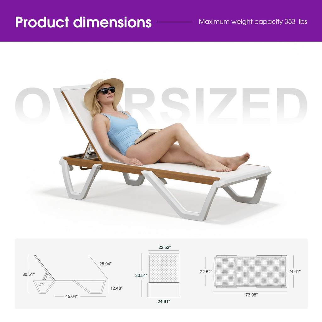 PURPLE LEAF Patio Lounge Chair Set White Chaise Lounge Chairs Five-Position Adjustable Plastic Stackable Chaise for Pool Sunbathing Beach Deck Outdoor