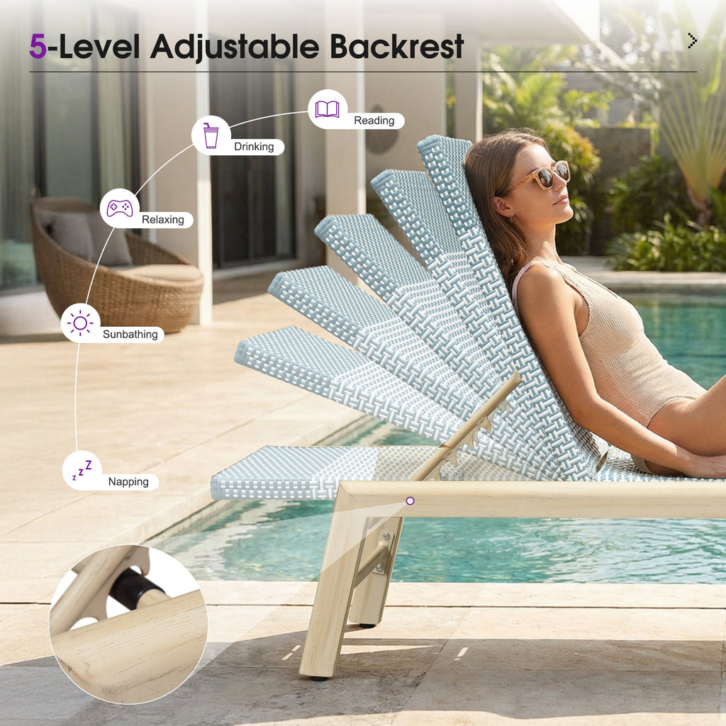 PURPLE LEAF Pool Oversized Lounge Chairs Rattan Aluminium Patio Chaise Lounge Outdoor Adjustable Recliner Finish Loungers Woven PE Sun Chairs for Poolside Deck Beach