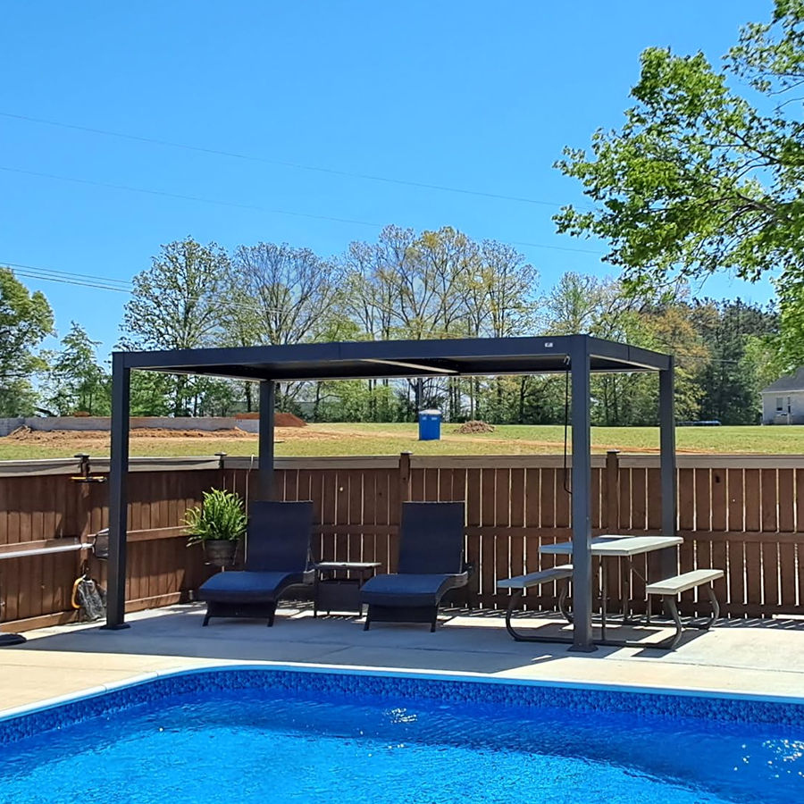 PURPLE LEAF Caesar Solar Louvered Pergola with LED Strip Lights and Control Panel Aluminum Outdoor Pergola with Adjustable Roof for Patio Deck Garden Yard Gray
