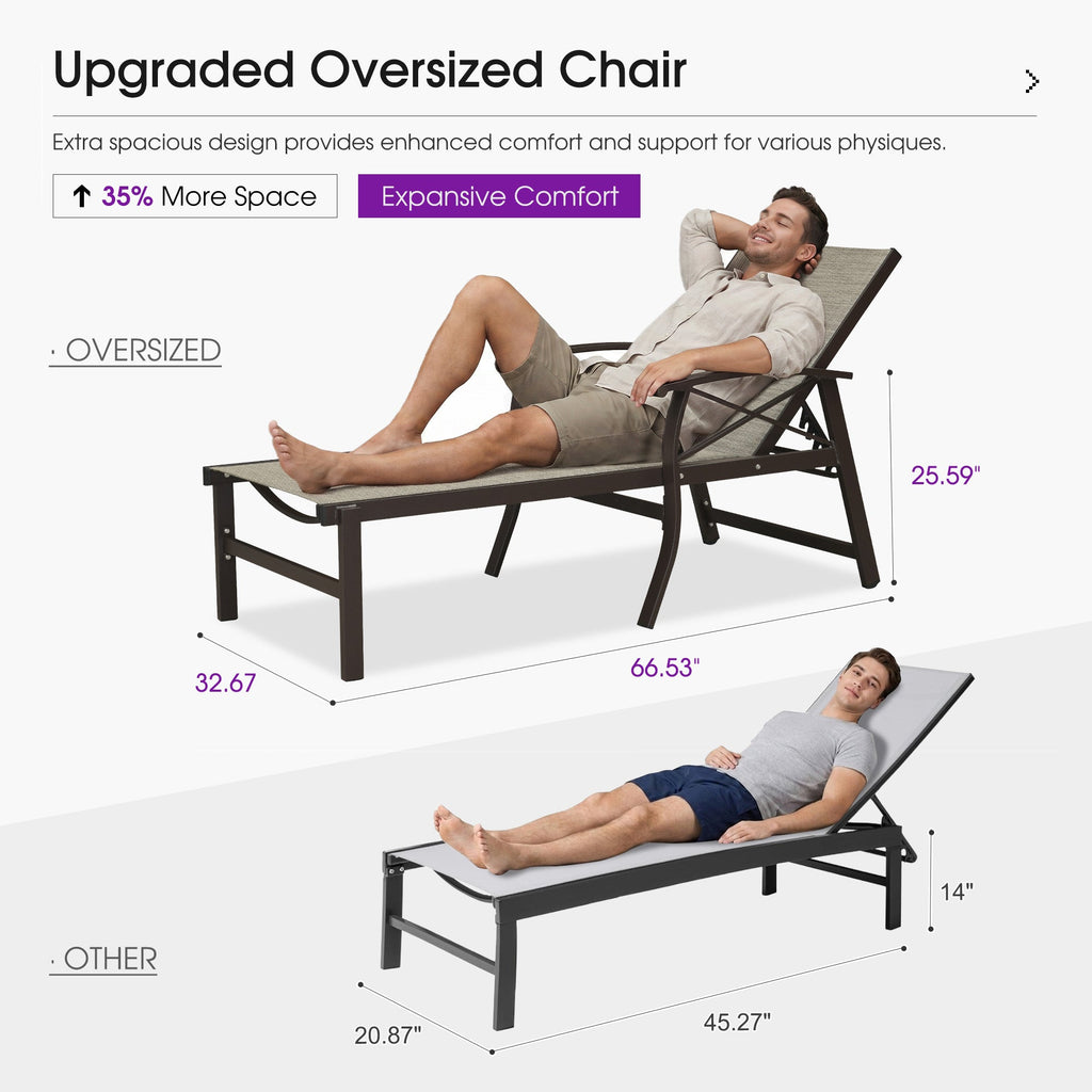 PURPLE LEAF Outdoor Chaise Lounge Chair Patio Pool Lounger Aluminum Chairs with Side Table and Wheels Adjustable Tanning Recliner with Armrests for Outside Backyard Deck Beach