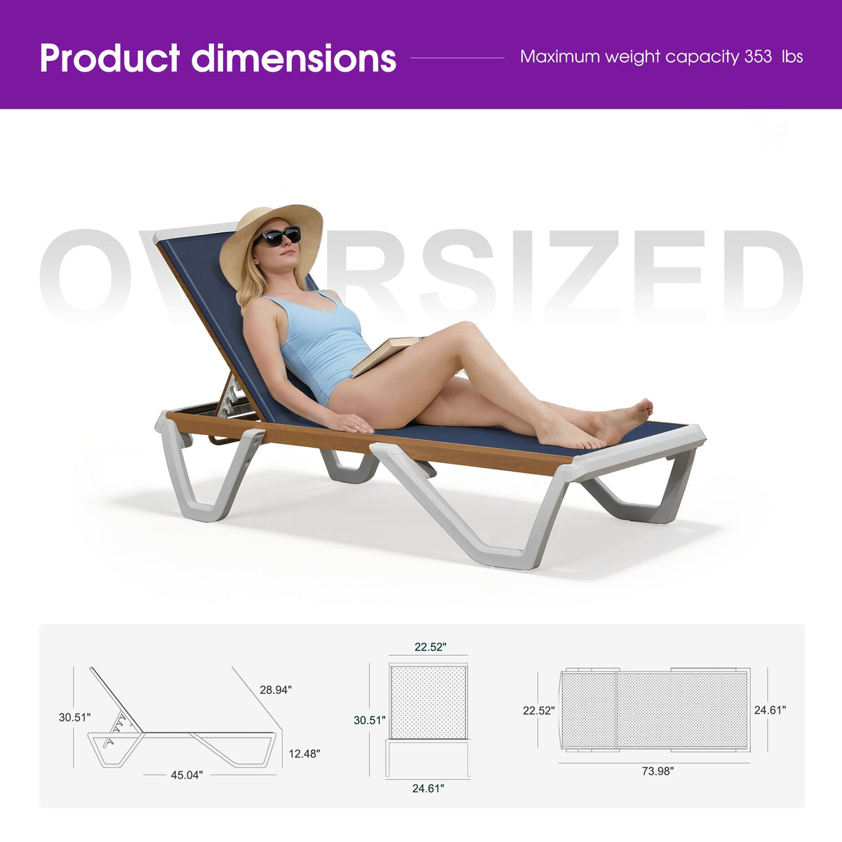 PURPLE LEAF Patio Lounge Chair Set White Chaise Lounge Chairs Five-Position Adjustable Plastic Stackable Chaise for Pool Sunbathing Beach Deck Outdoor