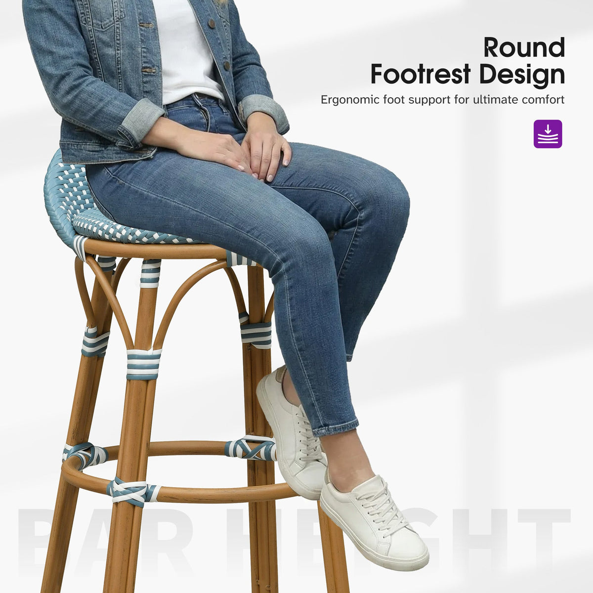 PURPLE LEAF Patio Oversized Backrest Bar Height Stool Set of 2 Outdoor Round Barstools Aluminum Frame Woven Rattan for Indoor Kitchen Dining Bistros Cafe Restaurant
