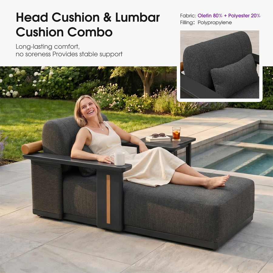 PURPLE LEAF Outdoor Chaise Lounge Chair Aluminum Patio Lounge Chair with Pillow Lounger Recliner Chiar for Beach Pool Lawn Tanning Lounge