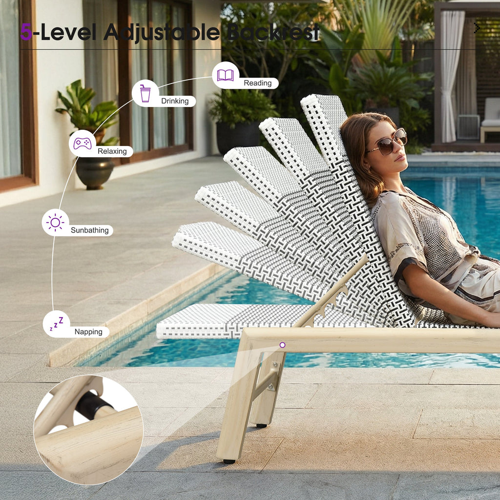 PURPLE LEAF Pool Oversized Lounge Chairs Rattan Aluminium Patio Chaise Lounge Outdoor Adjustable Recliner Finish Loungers Woven PE Sun Chairs for Poolside Deck Beach
