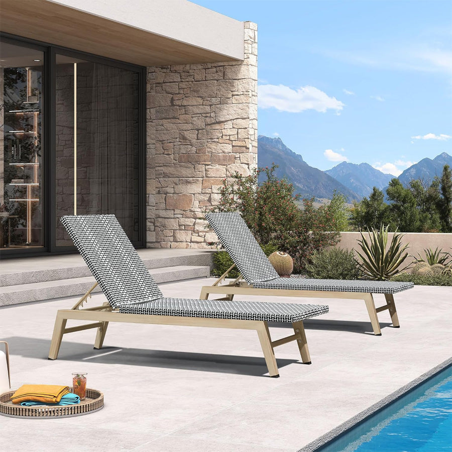 PURPLE LEAF Pool Oversized Lounge Chairs Rattan Aluminium Patio Chaise Lounge Outdoor Adjustable Recliner Finish Loungers Woven PE Sun Chairs for Poolside Deck Beach