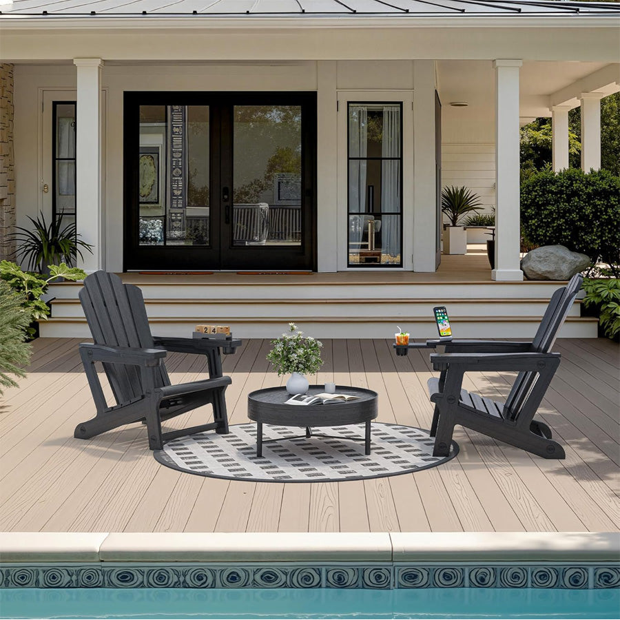 PURPLE LEAF Adirondack Chair Set of HDPE All-Weather Outdoor Fire Pit Chair with 24.6" Oversized Seat Wood-Textured Patio Adirondack Chair with Dual Cup Holders for Garden Deck Backyard