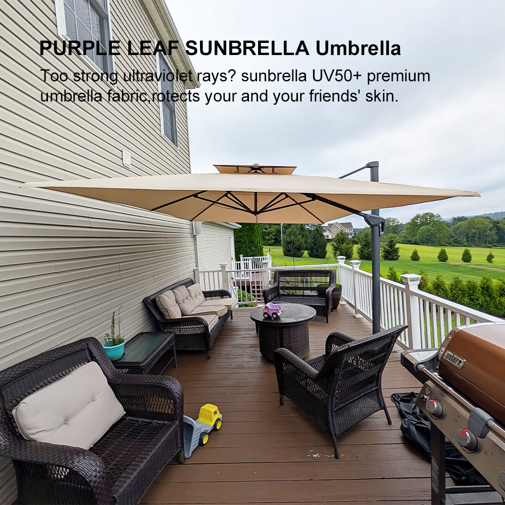 PURPLE LEAF SUNBRELLA Cantilever Umbrella Grey Aluminum Patio Umbrella