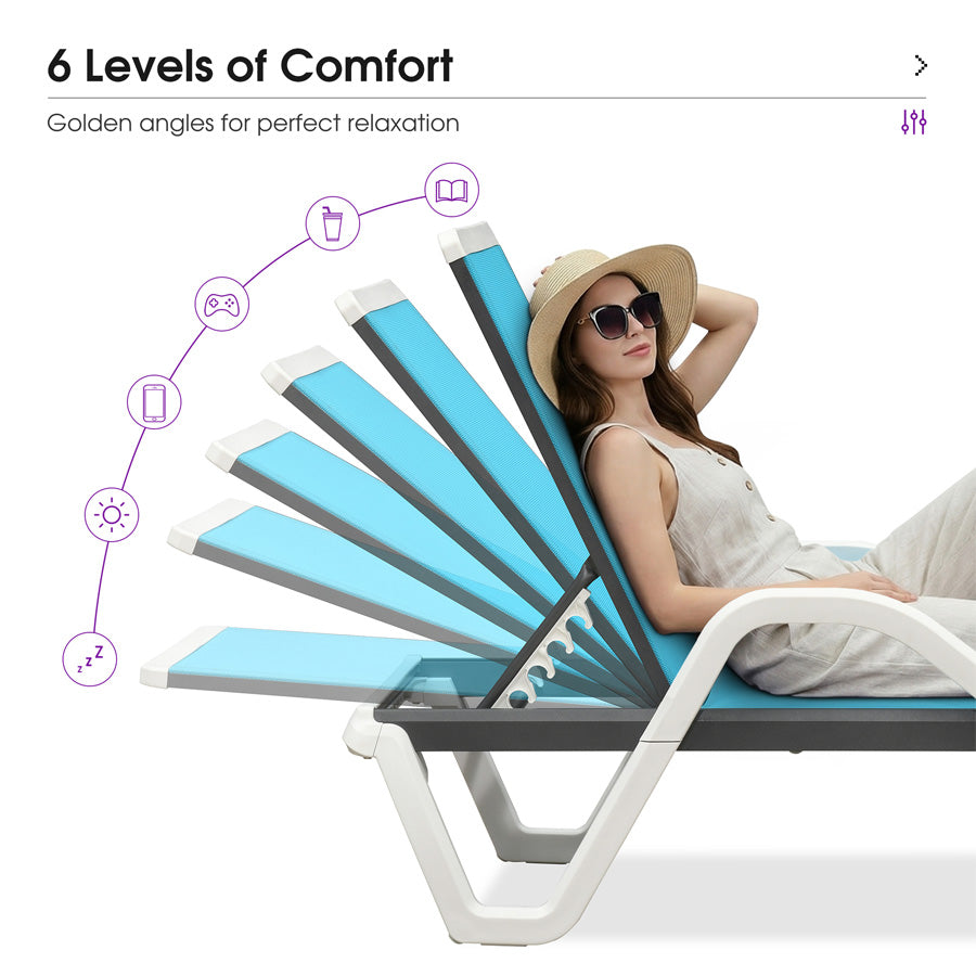 PURPLE LEAF Patio Chaise Lounge Plastic Pool Outdoor Lounge Chair with Aluminum Frame Stackable Patio Tanning Chairs for Poolside Sunbathing Beach Deck Yard