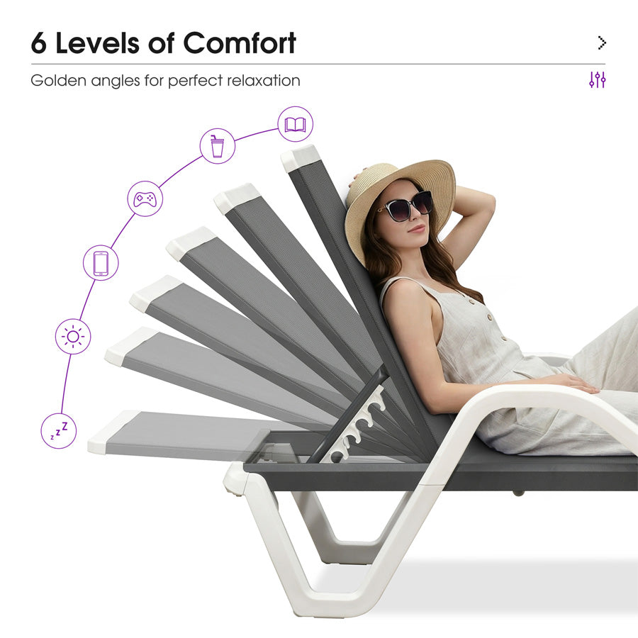 PURPLE LEAF Patio Chaise Lounge Plastic Pool Outdoor Lounge Chair with Aluminum Frame Stackable Patio Tanning Chairs for Poolside Sunbathing Beach Deck Yard