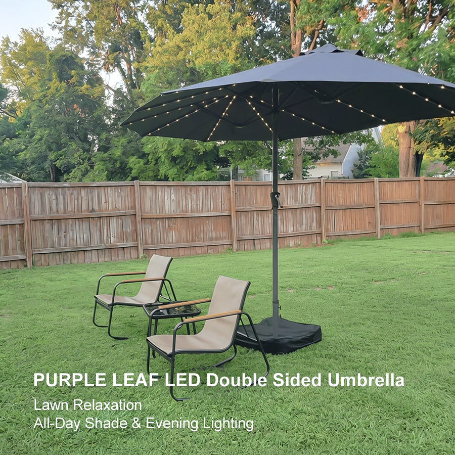 PURPLE LEAF Double-Sided Market Umbrella with Light Large Patio Umbrellas with Base