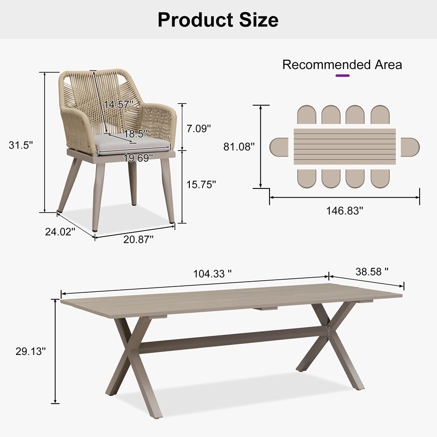 PURPLE LEAF Outdoor Dining Set All-Weather PE Rattan Outdoor Patio Furniture Set with Aluminum Frame