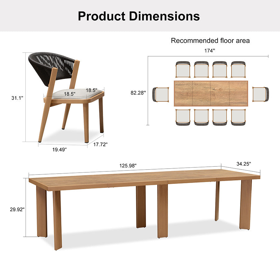 PURPLE LEAF 7 / 9 / 11 pcs Outdoor Dining Set Patio Dining Furniture for Lawn Backyard Deck Brown