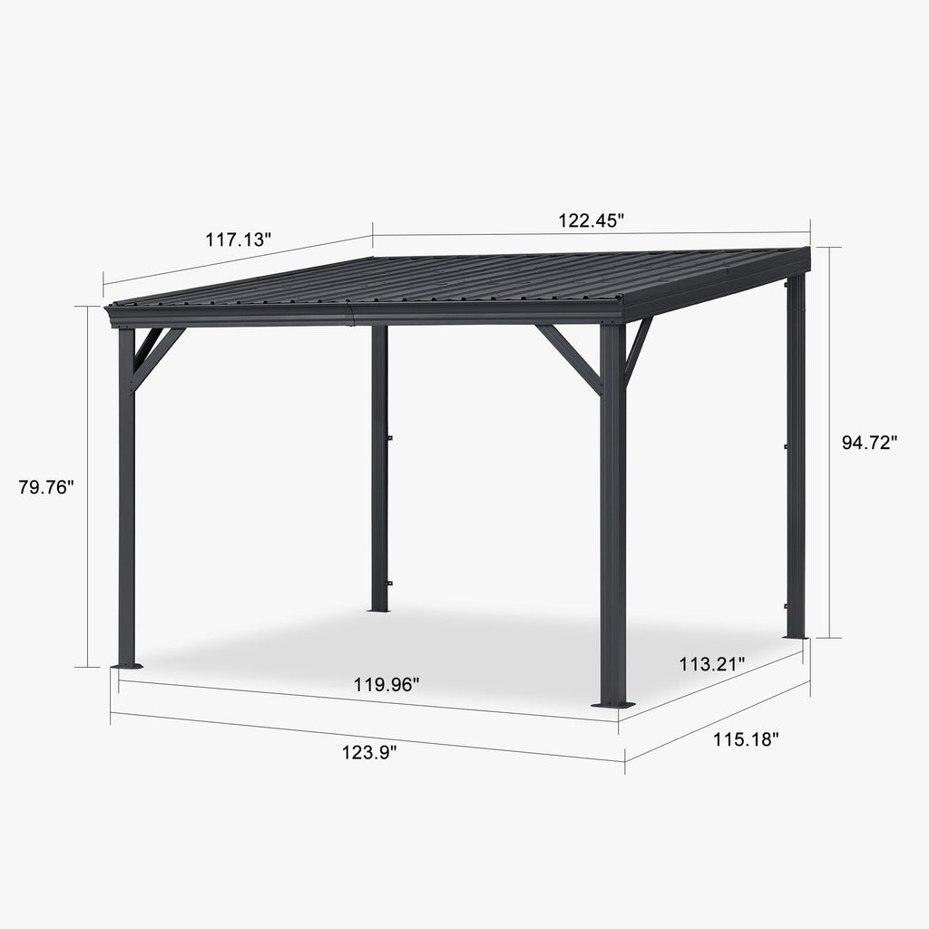 PURPLE LEAF Lean to Gazebo Metal Roof Patio Cover Built-in Drain Slots Wall Mounted Gazebo for Outdoor Extension